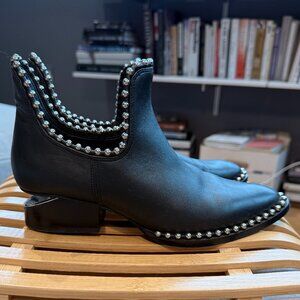 Alexander Wang Studded Leather Cowboy Booties Black Size 38.5
